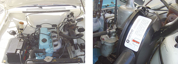 O motor de 1,8 litro tinha como diferencial o carburador horizontal, típico de projetos ingleses / Na tampa do carburador indicação de como efetuar a manutenção